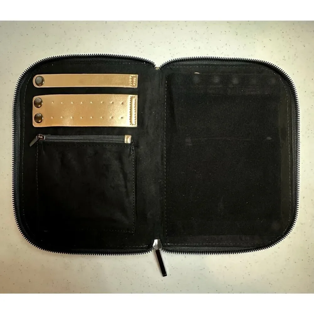 Halston Gold Travel Jewelry Organizer Case 9x6.5” Zip Around-Earrings Necklaces
